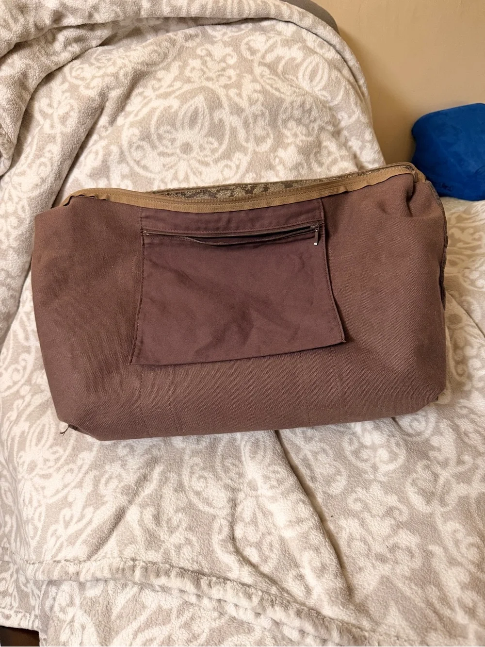YSL Brown/Tan Logo Duffle Bag Large Zip Closure Silver Hardware | with COA